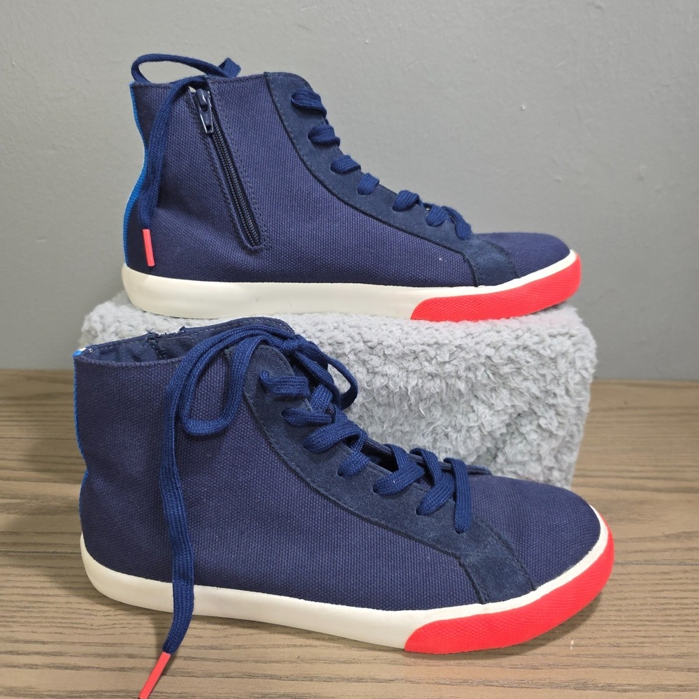MINI BODEN Kids Shoes Navy Blue Canvas Lace Up Sneakers High‎ Tops Sz 6.5/7 (39)